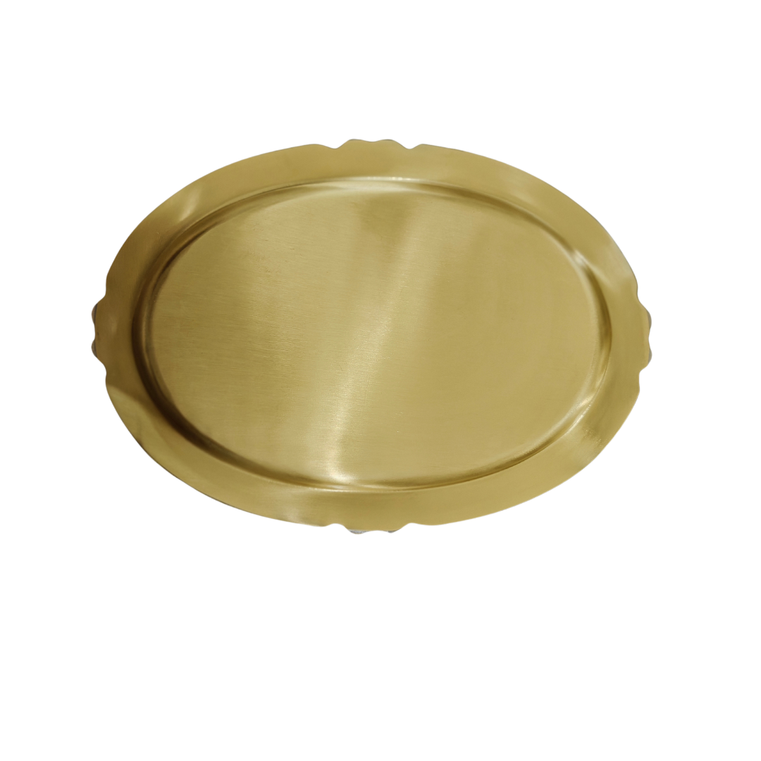 Elegant Brass Decorative Tray with Two Embossed Bowls – Perfect for Home Décor & Gifting